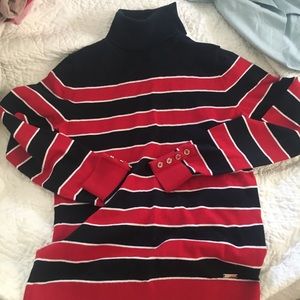 Tommy Hilfiger Black Red Stripe Turtleneck Sweater
